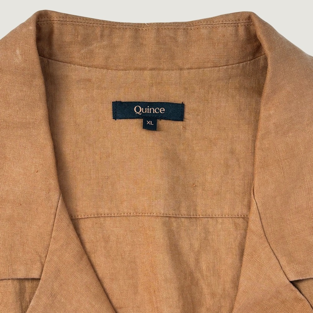 Quince Linen Shirt Dress Womens XL Brown Short Sleeve Button Front Midi Belted - Picture 3 of 9